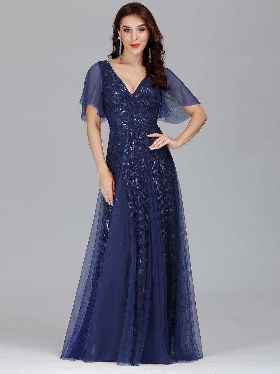 Taille Personnalisée Robe de Soirée Longue Romantique et Scintillante à Col V et Pailletes #couleur_Lavande Taille Personnalisée Robe de Soirée Longue Romantique et Scintillante à Col V et Pailletes