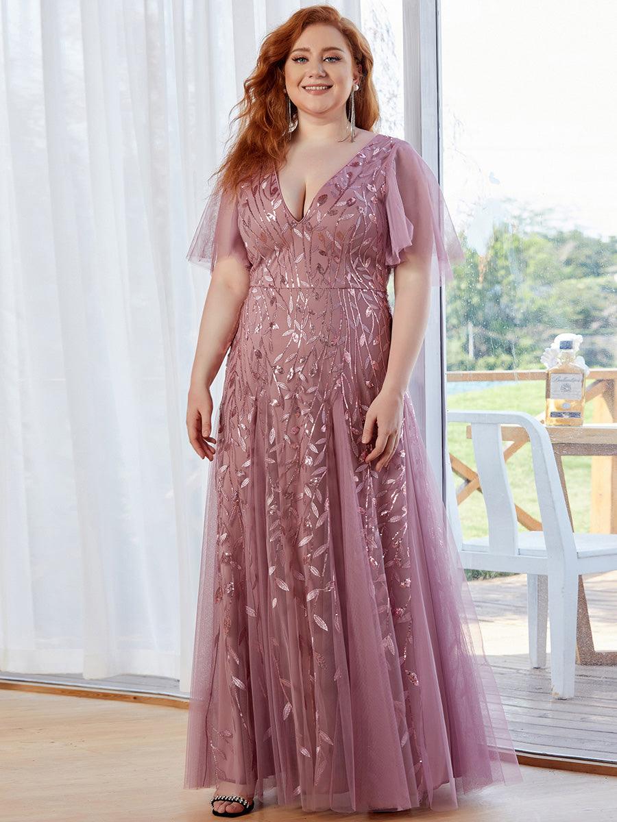 Taille Personnalisée Robe de Soirée Longue Romantique et Scintillante à Col V et Pailletes #couleur_Lavande Taille Personnalisée Robe de Soirée Longue Romantique et Scintillante à Col V et Pailletes