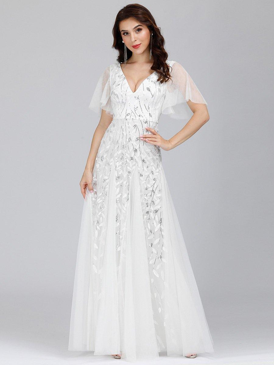 Taille Personnalisée Robe de Soirée Longue Romantique et Scintillante à Col V et Pailletes #couleur_Lavande Taille Personnalisée Robe de Soirée Longue Romantique et Scintillante à Col V et Pailletes