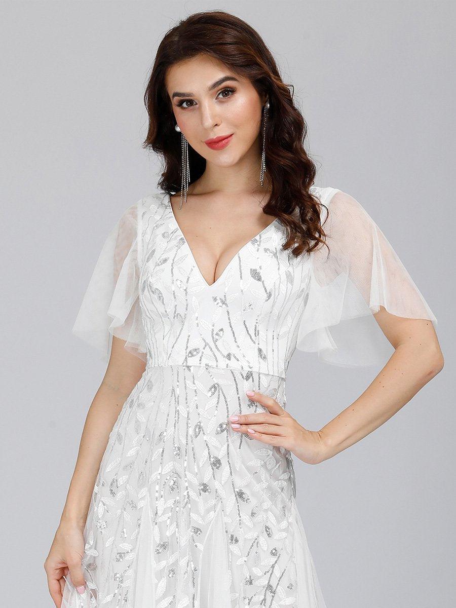 Taille Personnalisée Robe de Soirée Longue Romantique et Scintillante à Col V et Pailletes #couleur_Lavande Taille Personnalisée Robe de Soirée Longue Romantique et Scintillante à Col V et Pailletes