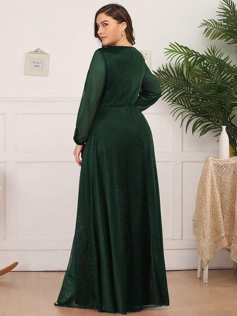 Robe mariage invitée Longue chatoyante à Col en V pour femmes #Couleur_Vert Fonce