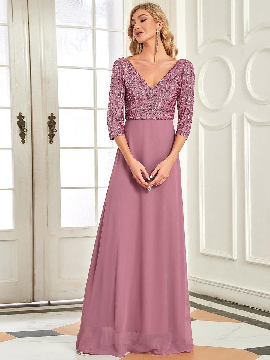 Taille personnalisée Robe de Soirée Longue Col en V et Paillettes #Couleur_Bleu Marine Taille personnalisée Robe de Soirée Longue Col en V et Paillettes