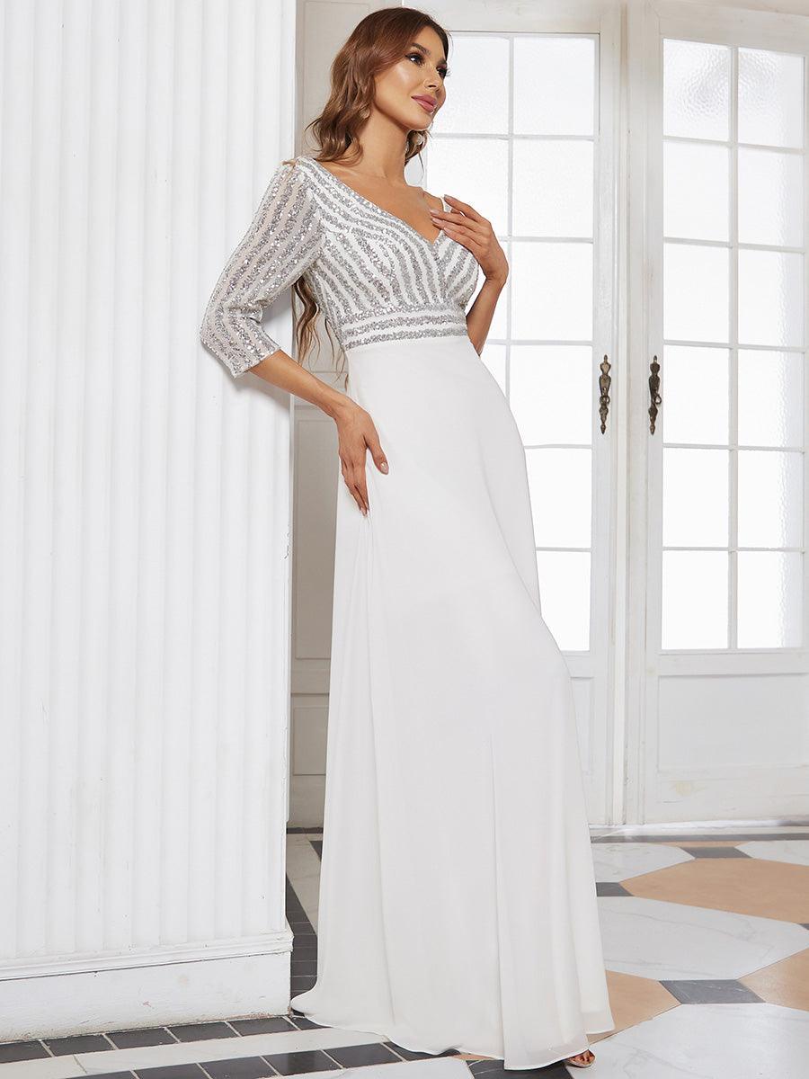 Taille personnalisée Robe de Soirée Longue Col en V et Paillettes #Couleur_Bleu Marine Taille personnalisée Robe de Soirée Longue Col en V et Paillettes