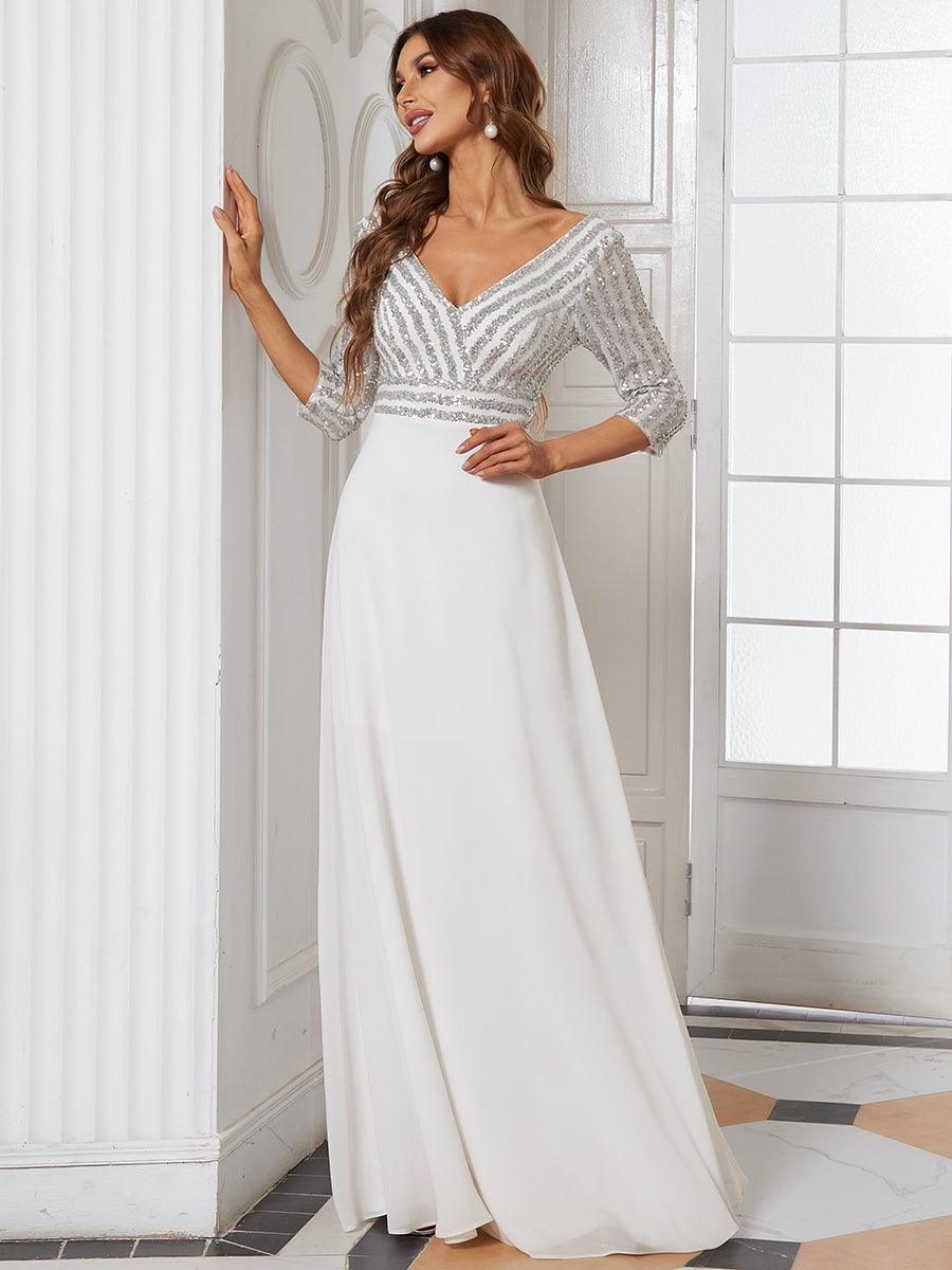Taille personnalisée Robe de Soirée Longue Col en V et Paillettes #Couleur_Bleu Marine Taille personnalisée Robe de Soirée Longue Col en V et Paillettes