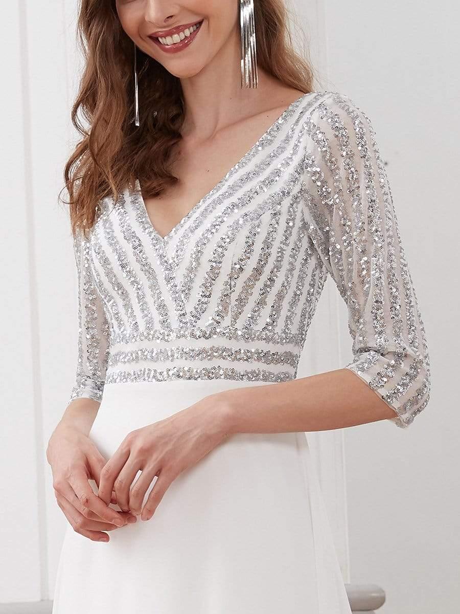 Taille personnalisée Robe de Soirée Longue Col en V et Paillettes #Couleur_Bleu Marine Taille personnalisée Robe de Soirée Longue Col en V et Paillettes