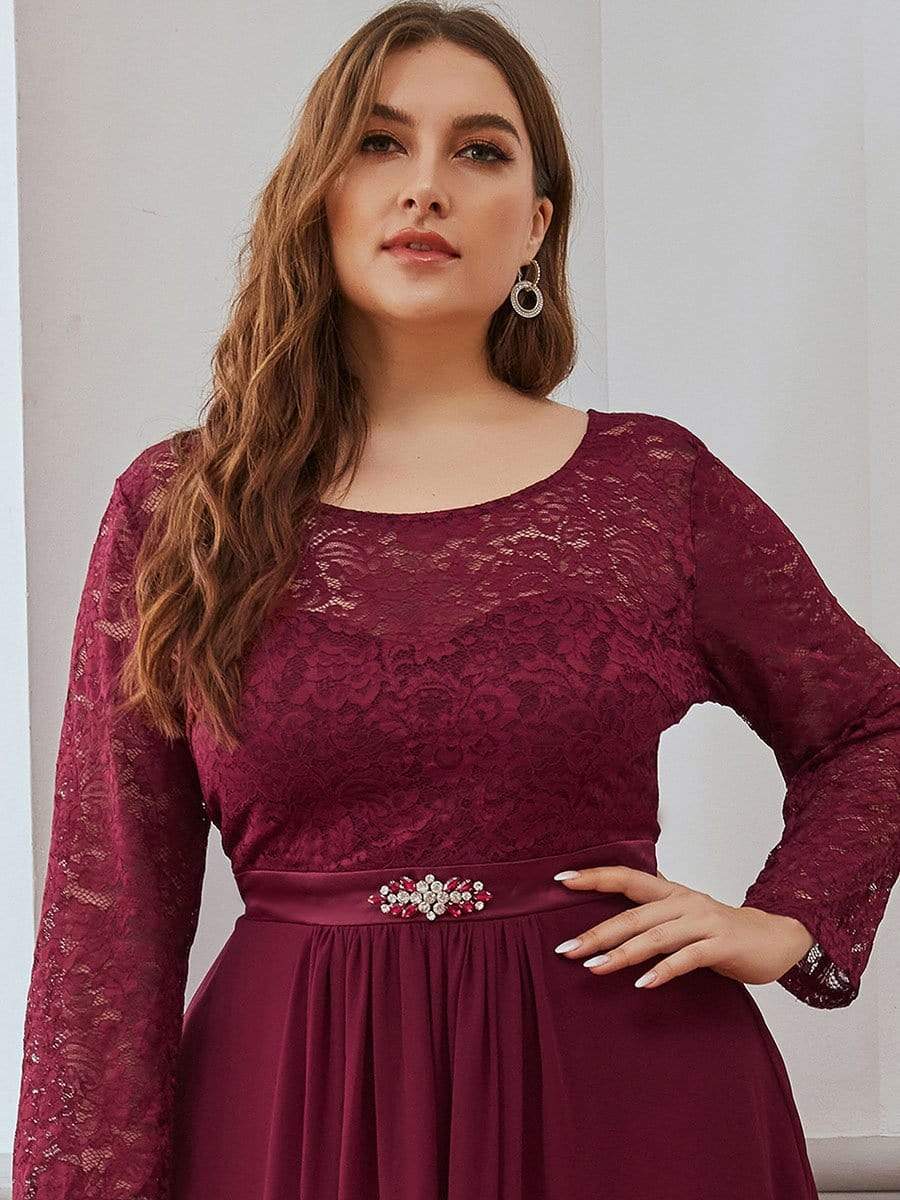 Dentelle Manches 3/4 Étage Longueur Robes Mère de la Mariée #Couleur_Bordeaux Dentelle Manches 3/4 Étage Longueur Robes Mère de la Mariée