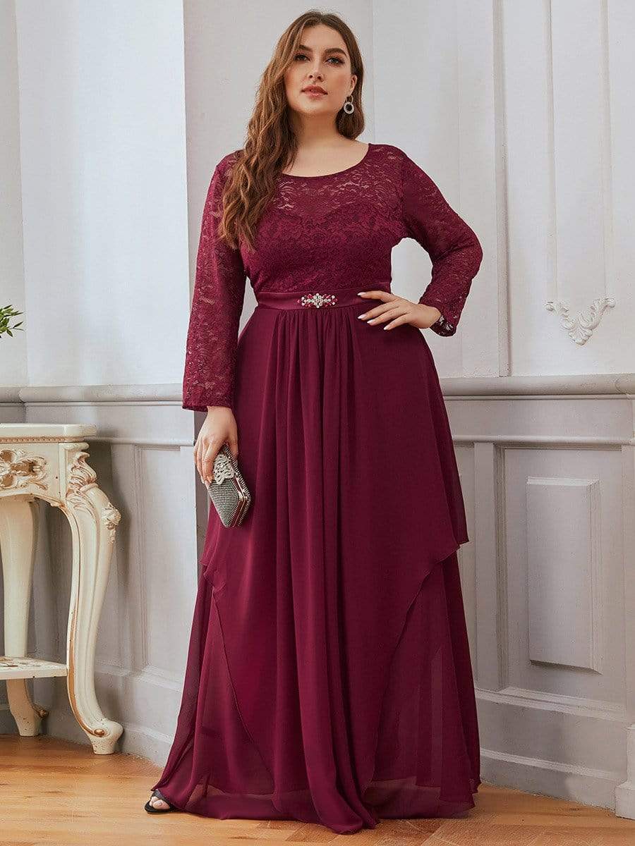 Dentelle Manches 3/4 Étage Longueur Robes Mère de la Mariée #Couleur_Bordeaux Dentelle Manches 3/4 Étage Longueur Robes Mère de la Mariée