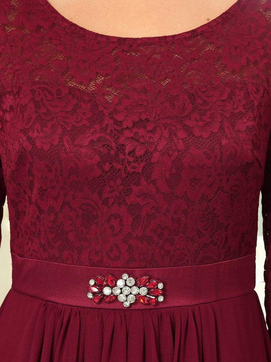 Dentelle Manches 3/4 Étage Longueur Robes Mère de la Mariée #Couleur_Bordeaux Dentelle Manches 3/4 Étage Longueur Robes Mère de la Mariée