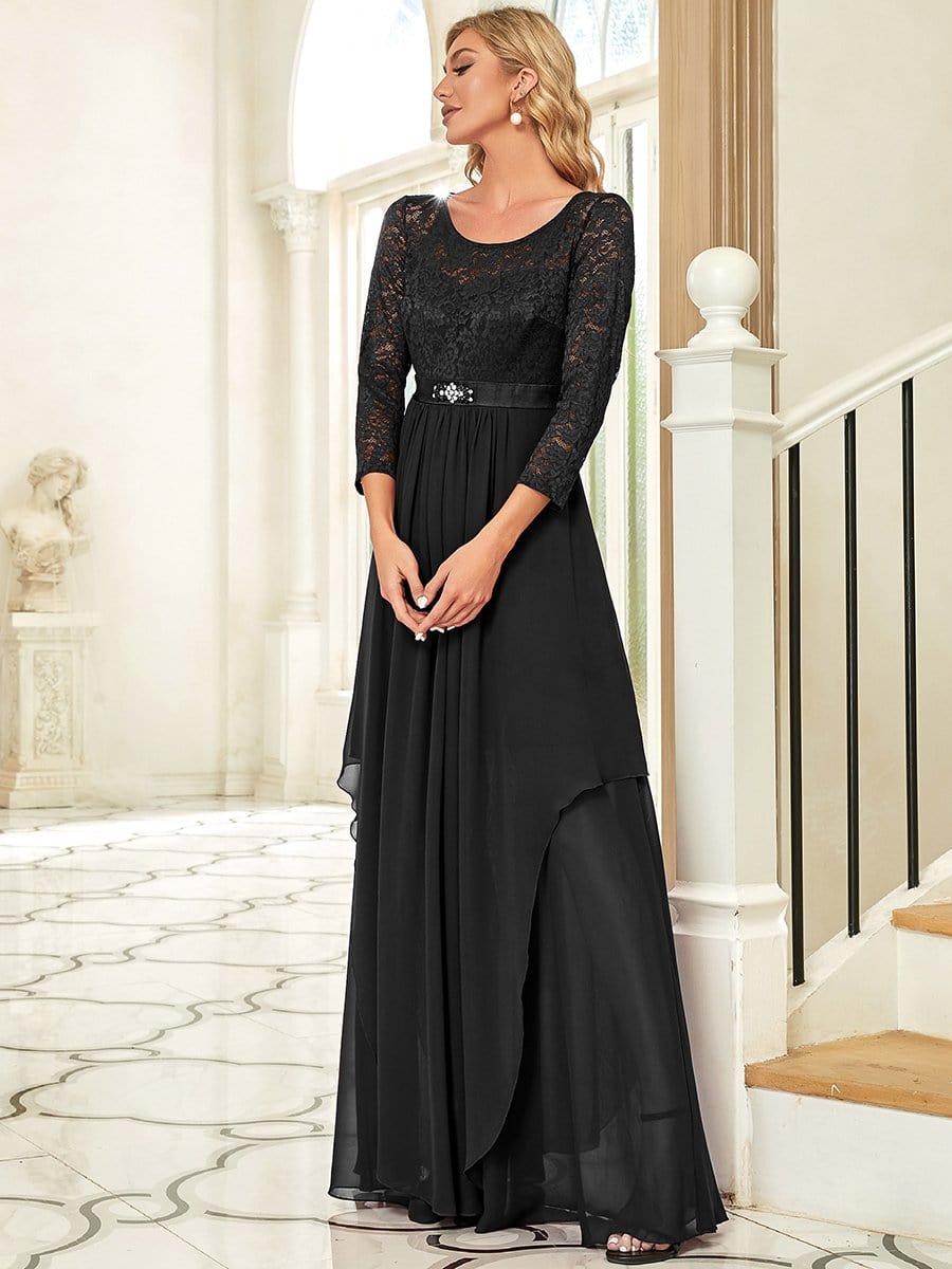 Dentelle Manches 3/4 Étage Longueur Robes Mère de la Mariée #Couleur_Bordeaux Dentelle Manches 3/4 Étage Longueur Robes Mère de la Mariée