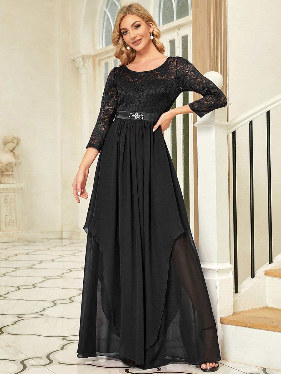 Dentelle Manches 3/4 Étage Longueur Robes Mère de la Mariée #Couleur_Bordeaux Dentelle Manches 3/4 Étage Longueur Robes Mère de la Mariée