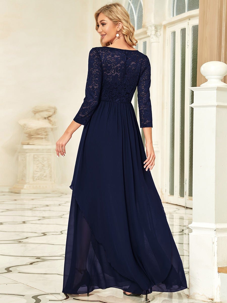 Dentelle Manches 3/4 Étage Longueur Robes Mère de la Mariée #Couleur_Bordeaux Dentelle Manches 3/4 Étage Longueur Robes Mère de la Mariée