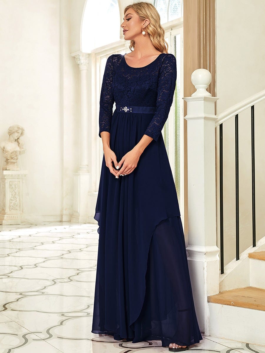 Dentelle Manches 3/4 Étage Longueur Robes Mère de la Mariée #Couleur_Bordeaux Dentelle Manches 3/4 Étage Longueur Robes Mère de la Mariée