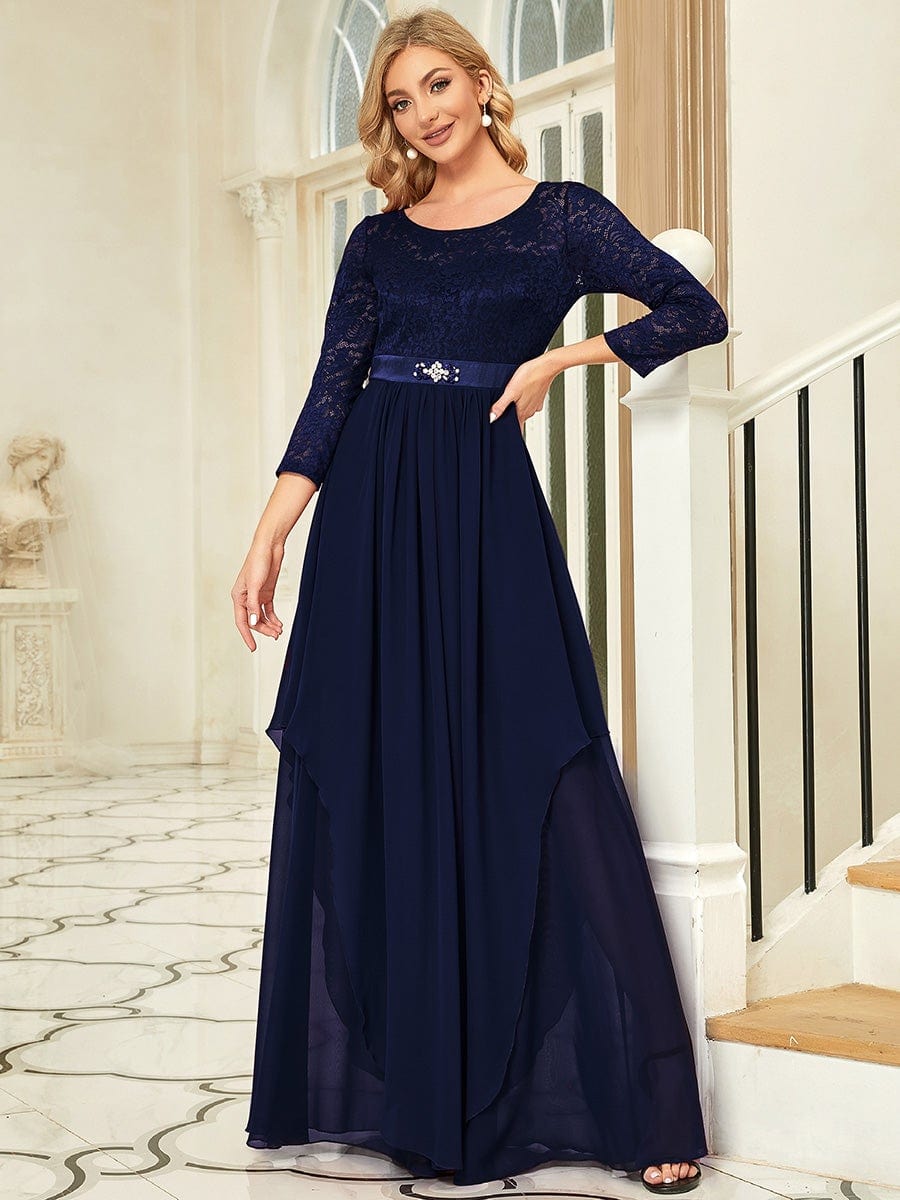 Dentelle Manches 3/4 Étage Longueur Robes Mère de la Mariée #Couleur_Bordeaux Dentelle Manches 3/4 Étage Longueur Robes Mère de la Mariée