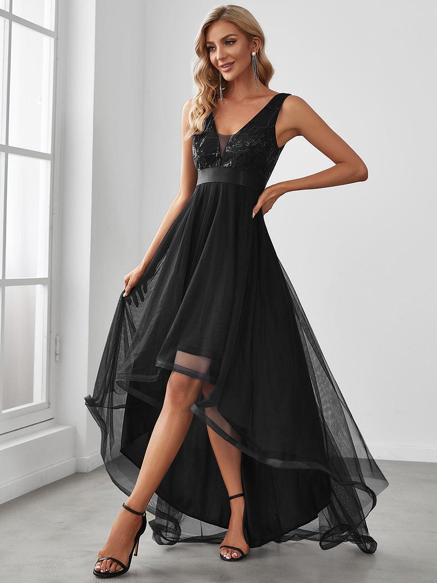 Taille personnalisée Robes de bal Tulle Paillettes High Low Asymétrique #Couleur_Bleu Marine Taille personnalisée Robes de bal Tulle Paillettes High Low Asymétrique