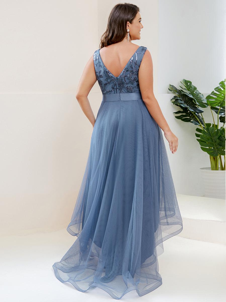 Taille personnalisée Robes de bal Tulle Paillettes High Low Asymétrique #Couleur_Bleu Marine Taille personnalisée Robes de bal Tulle Paillettes High Low Asymétrique