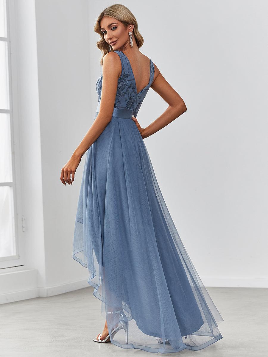 Taille personnalisée Robes de bal Tulle Paillettes High Low Asymétrique #Couleur_Bleu Marine Taille personnalisée Robes de bal Tulle Paillettes High Low Asymétrique