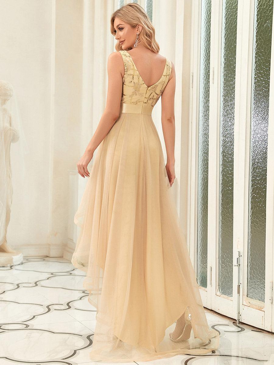 Taille personnalisée Robes de bal Tulle Paillettes High Low Asymétrique #Couleur_Bleu Marine Taille personnalisée Robes de bal Tulle Paillettes High Low Asymétrique