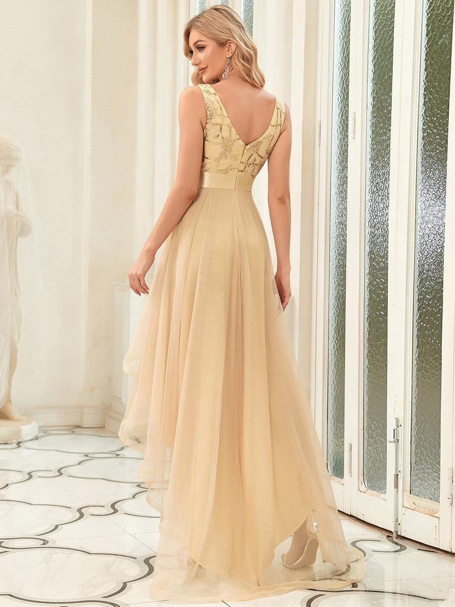 Robes de bal en Tulle à Paillettes High Low Asymétrique #Couleur_Or