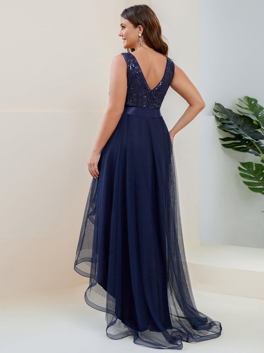 Robes de bal Asymétrique Tulle Paillettes High Low Grande taille #Couleur_Bleu Marine