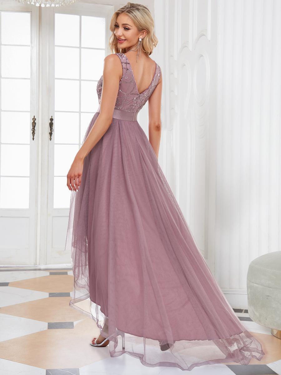 Robes de bal en Tulle à Paillettes High Low Asymétrique #Couleur_Orchidee