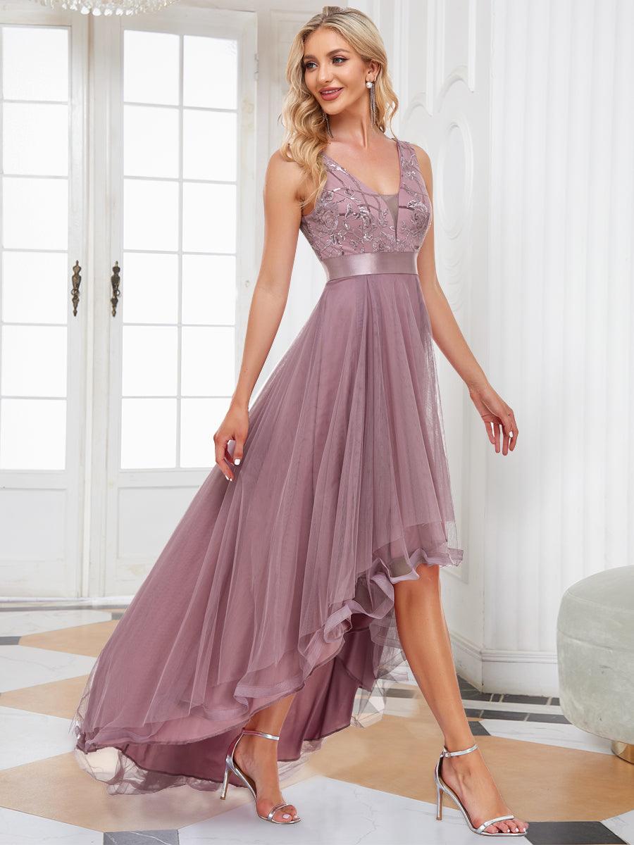 Taille personnalisée Robes de bal Tulle Paillettes High Low Asymétrique #Couleur_Bleu Marine Taille personnalisée Robes de bal Tulle Paillettes High Low Asymétrique