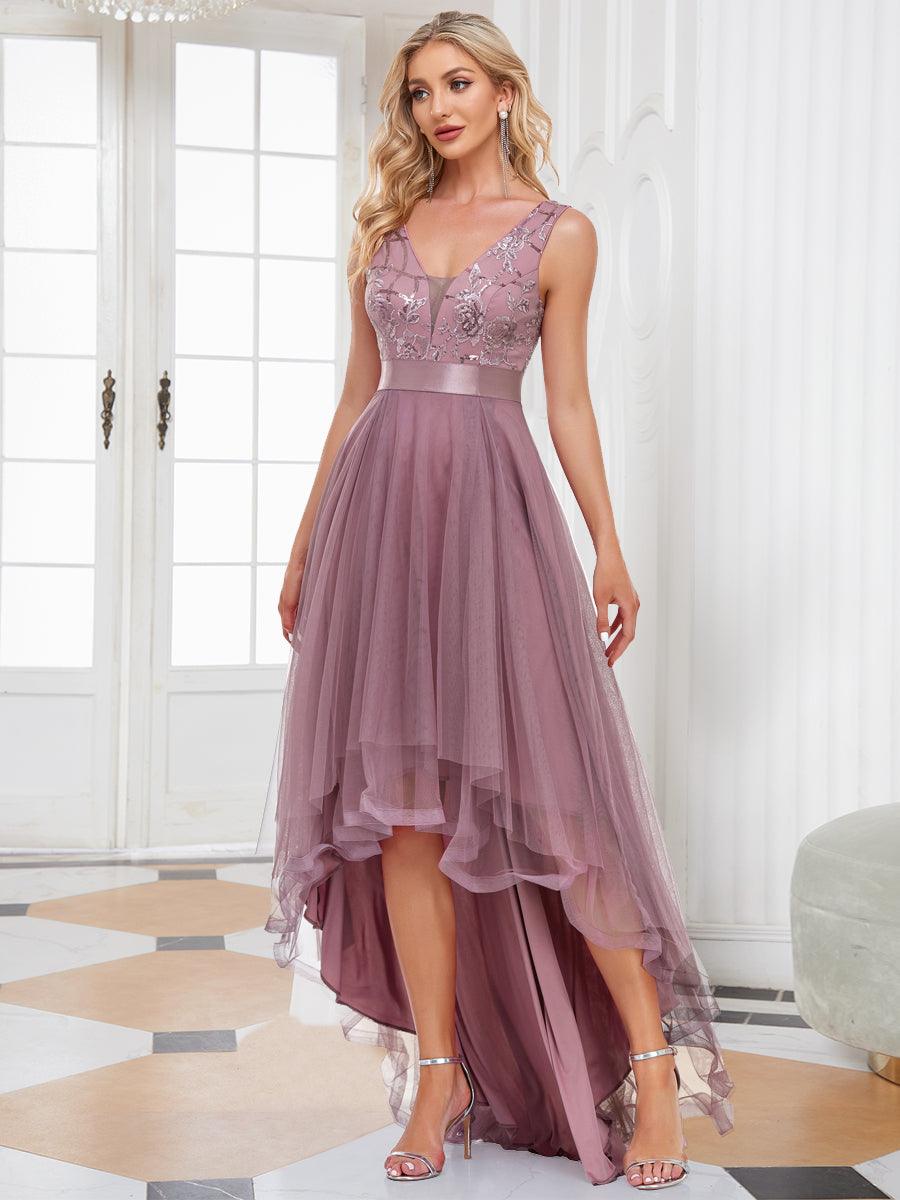 Taille personnalisée Robes de bal Tulle Paillettes High Low Asymétrique #Couleur_Bleu Marine Taille personnalisée Robes de bal Tulle Paillettes High Low Asymétrique