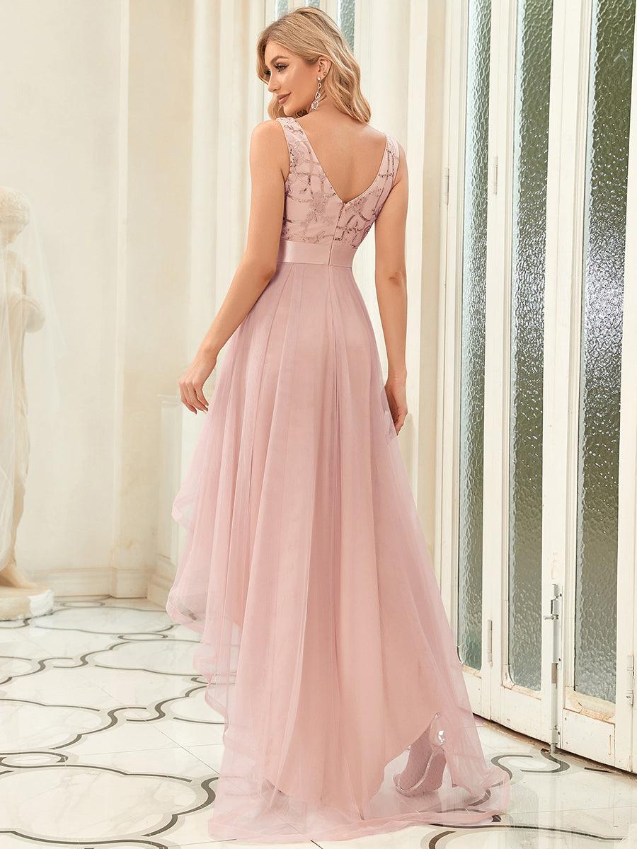 Robes de soirée en Tulle à Paillettes High Low Asymétrique #Couleur_Rose
