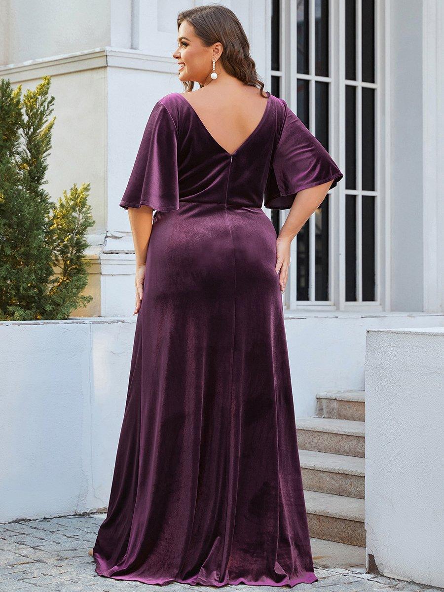 Robe de Soirée Longue élégante en Velours à Col en V Pour Femmes #Couleur_Violet Fonce