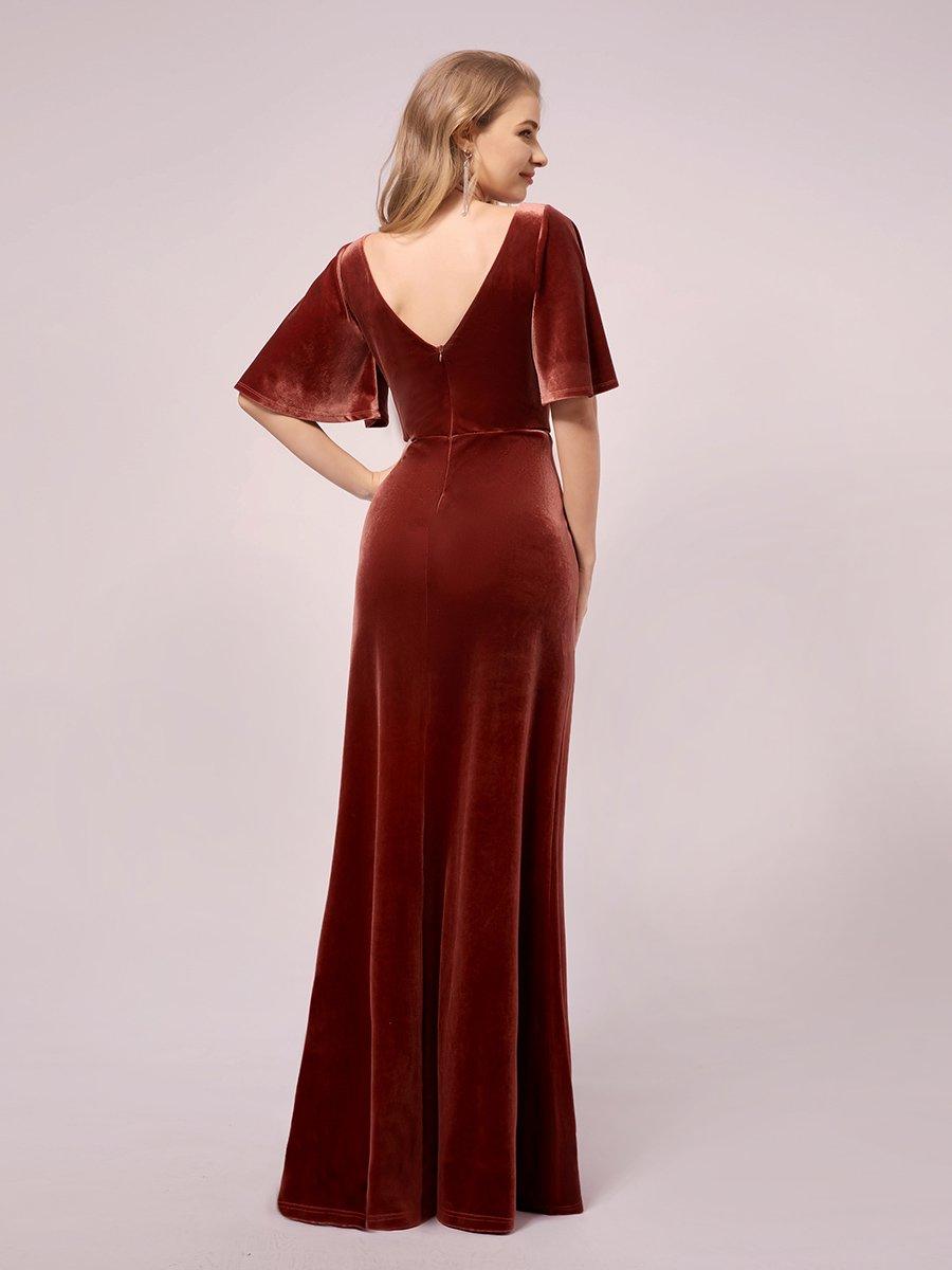 élégantes Robes De Maternité En Velours à Col En V #Couleur_Rouge Brique élégantes Robes De Maternité En Velours à Col En V