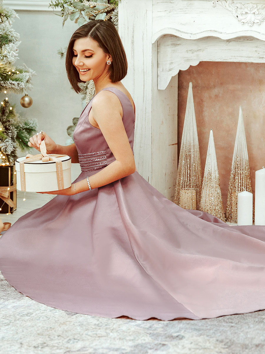 Robes de cocktail asymétriques à col V pour femmes #Couleur_Bordeaux Robes de cocktail asymétriques à col V pour femmes