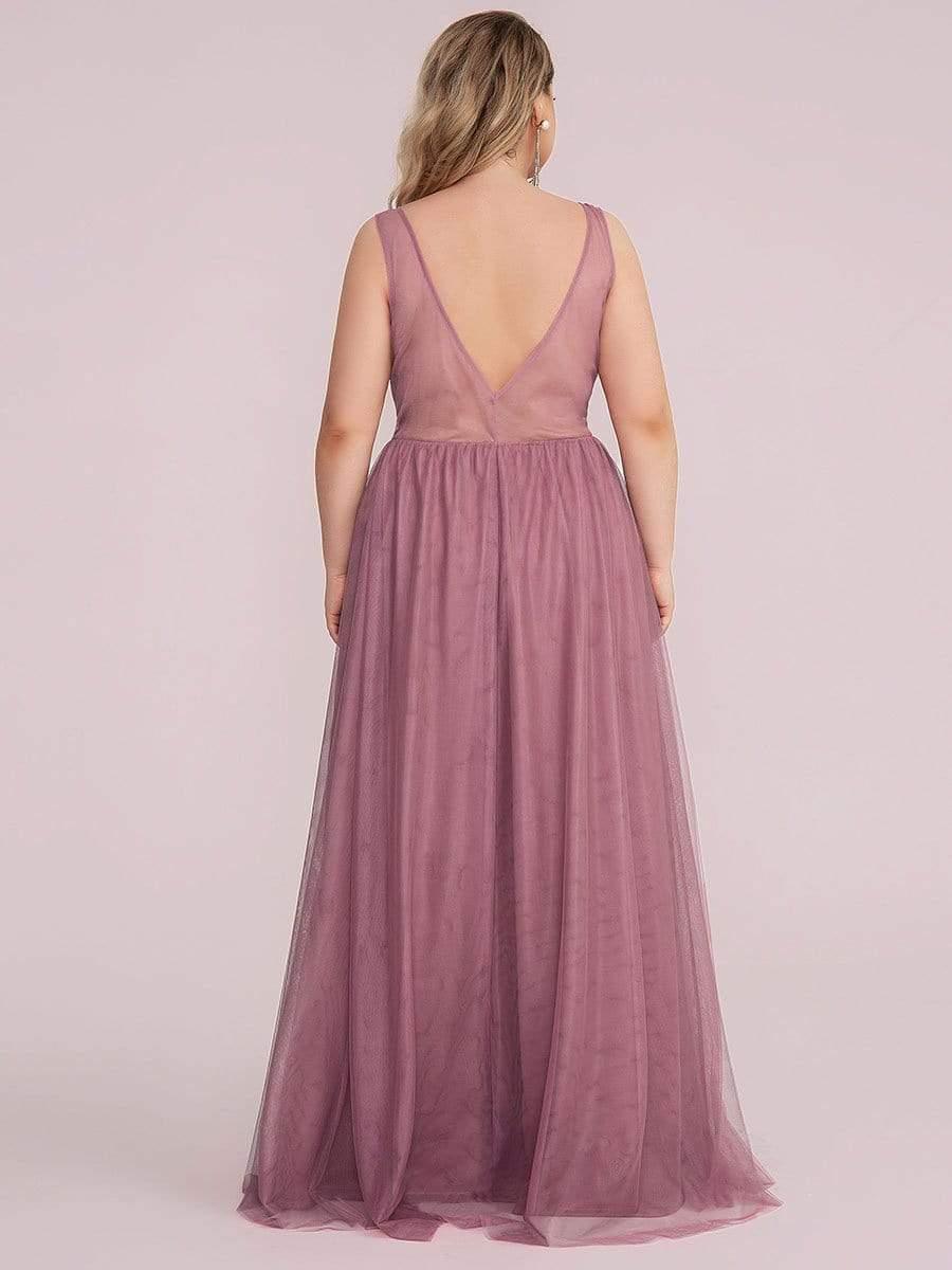 Robe de demoiselle d'honneur avec appliques en dentelle florale et col en V pour femmes de grande taille #Couleur_Orchidee