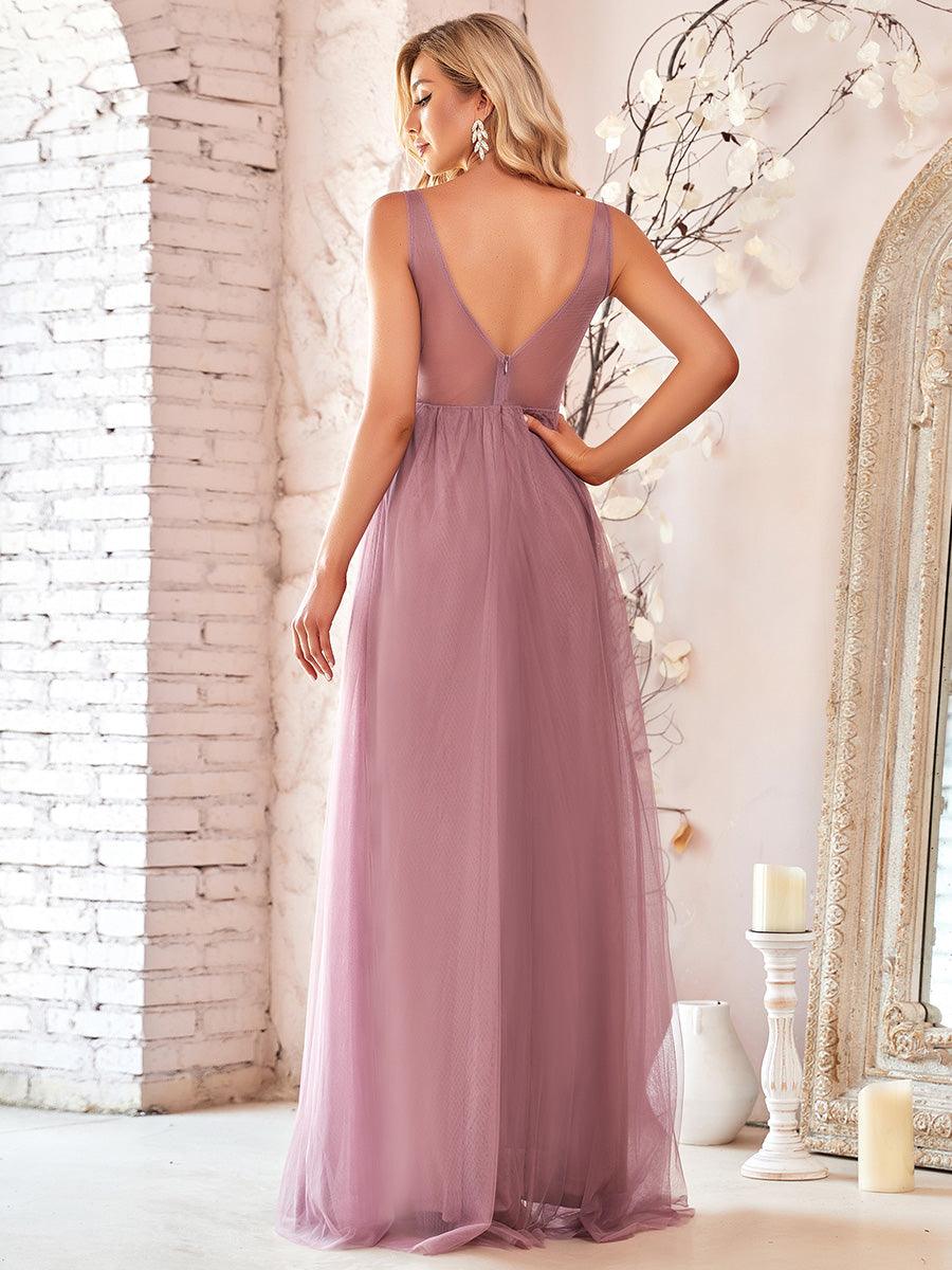 Robe Demoiselle d'Honneur Longue en Dentelle Florale à Col en V #Couleur_Bleu Fume Robe Demoiselle d'Honneur Longue en Dentelle Florale à Col en V
