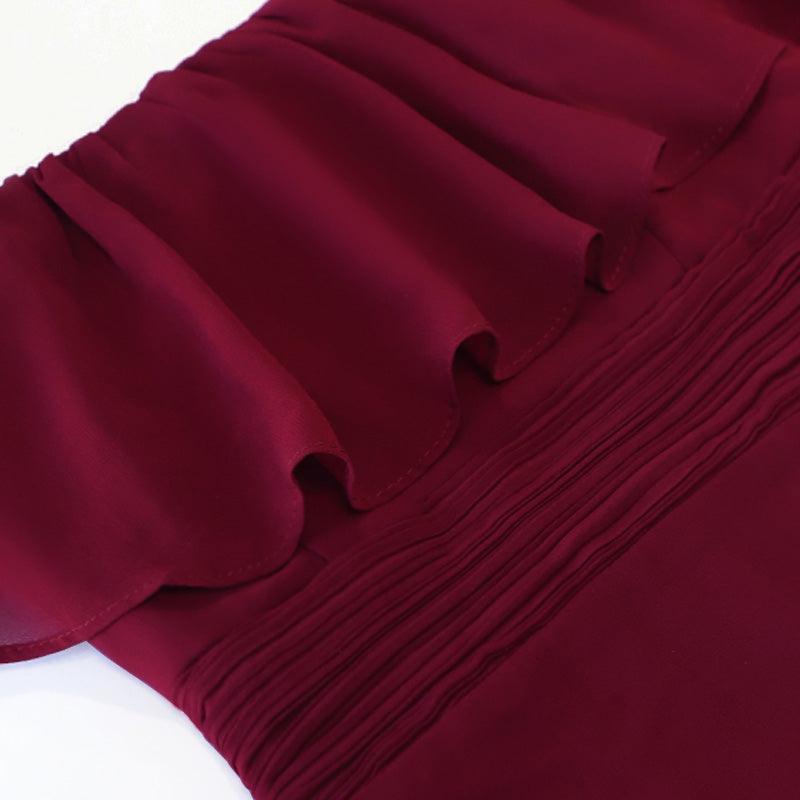 Robe demoiselle dhonneur décolletées à volants et fentes à la cuisse pour femmes #Couleur_Bordeaux