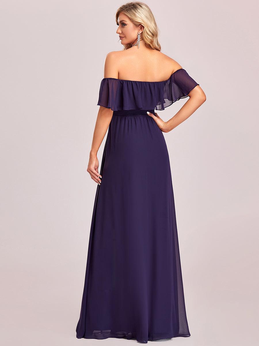Robe demoiselle dhonneur décolletées à volants et fentes à la cuisse pour femmes #Couleur_Violet Fonce