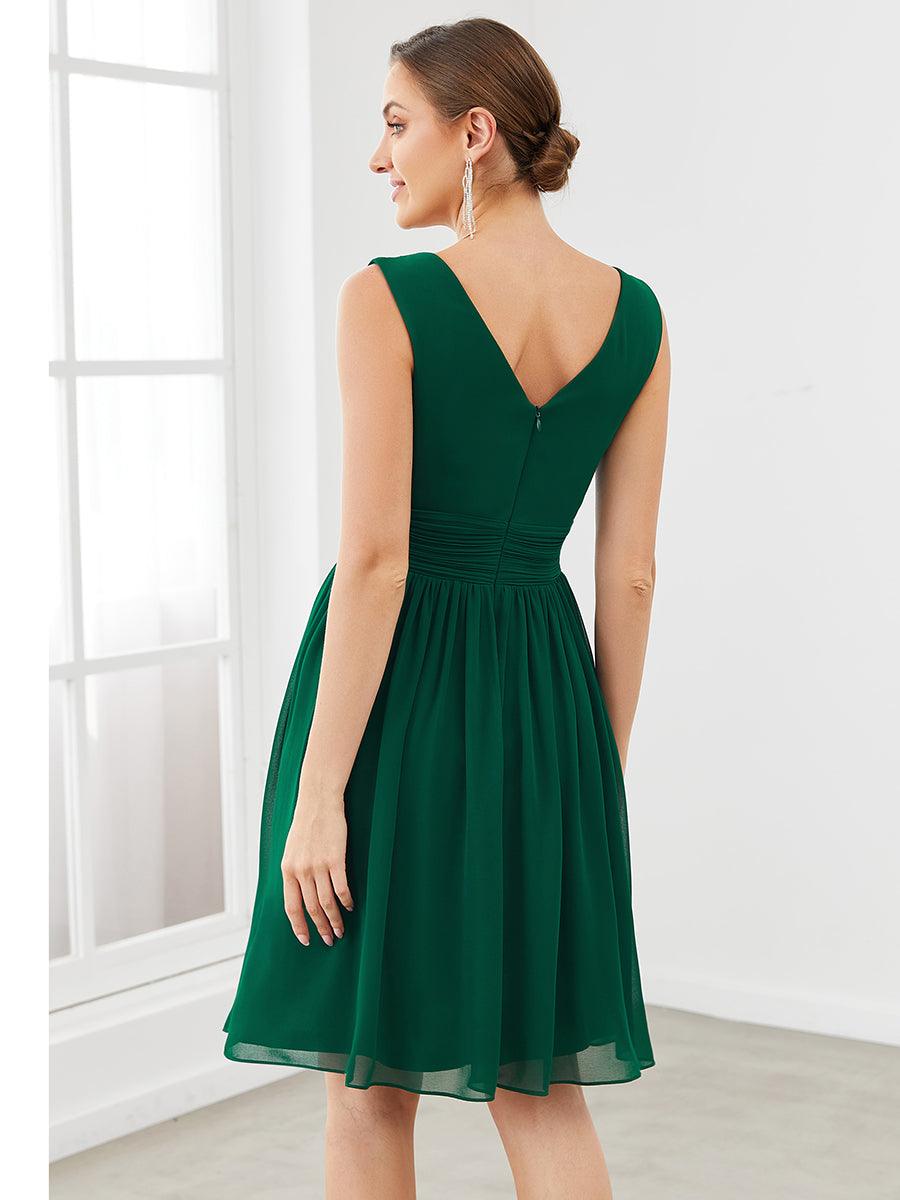 Taille personnalisée Robes de Demoiselle D'Honneur élégante Mi-Longue Chiffon à Col V #Couleur_Menthe Verte Taille personnalisée Robes de Demoiselle D'Honneur élégante Mi-Longue Chiffon à Col V