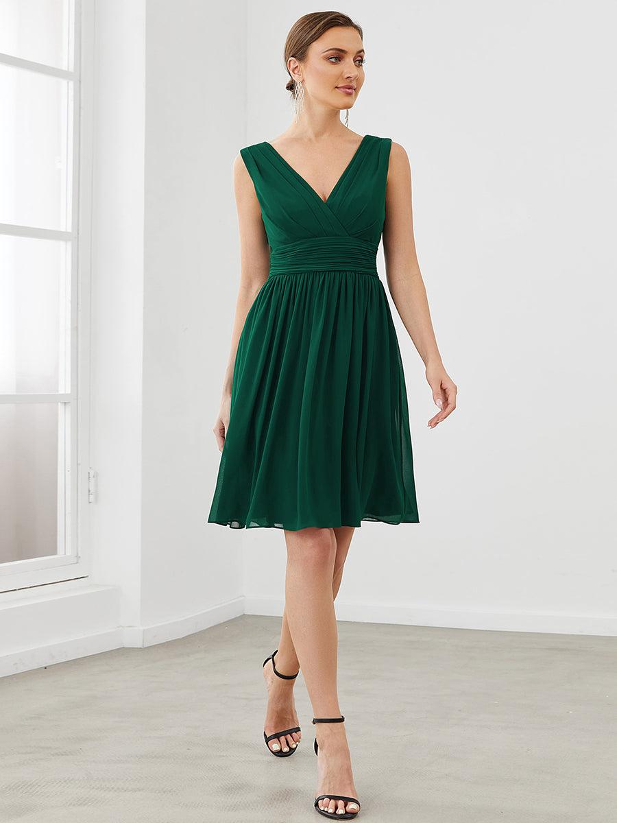 Taille personnalisée Robes de Demoiselle D'Honneur élégante Mi-Longue Chiffon à Col V #Couleur_Menthe Verte Taille personnalisée Robes de Demoiselle D'Honneur élégante Mi-Longue Chiffon à Col V