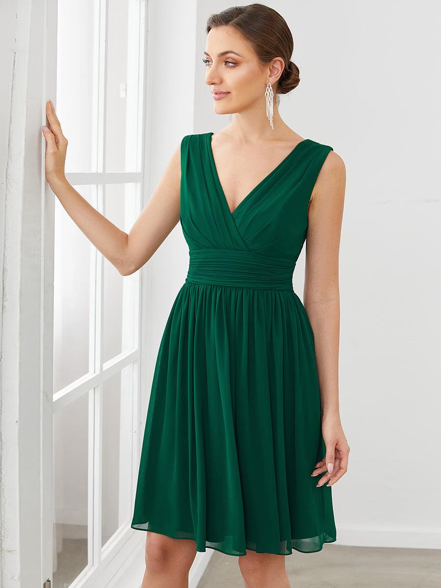 Taille personnalisée Robes de Demoiselle D'Honneur élégante Mi-Longue Chiffon à Col V #Couleur_Menthe Verte Taille personnalisée Robes de Demoiselle D'Honneur élégante Mi-Longue Chiffon à Col V
