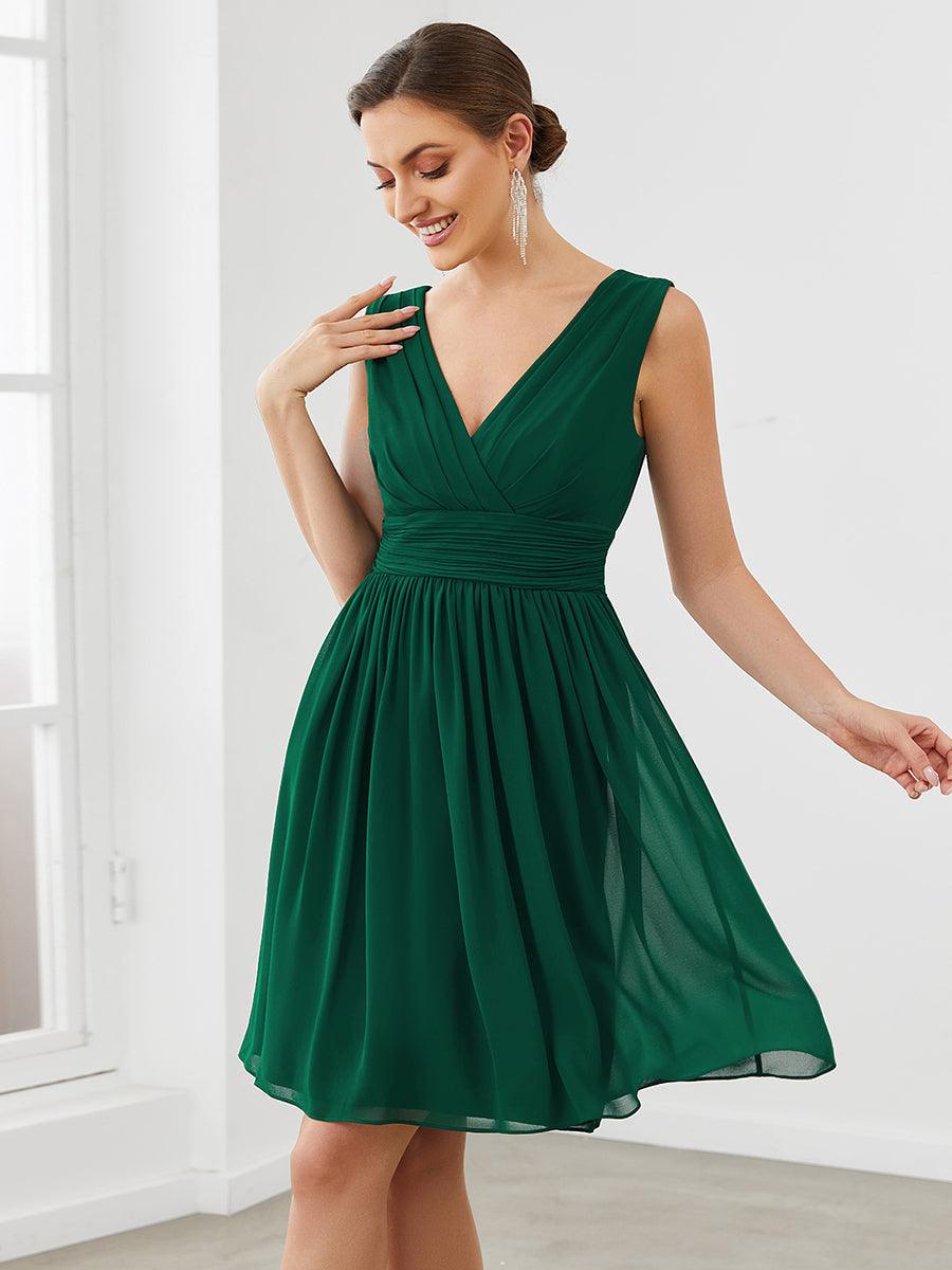 Taille personnalisée Robes de Demoiselle D'Honneur élégante Mi-Longue Chiffon à Col V #Couleur_Menthe Verte Taille personnalisée Robes de Demoiselle D'Honneur élégante Mi-Longue Chiffon à Col V