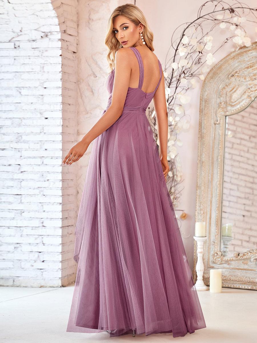 Robes De Demoiselle D'Honneur Maxi En Tulle à Col En V #Couleur_Orchidee