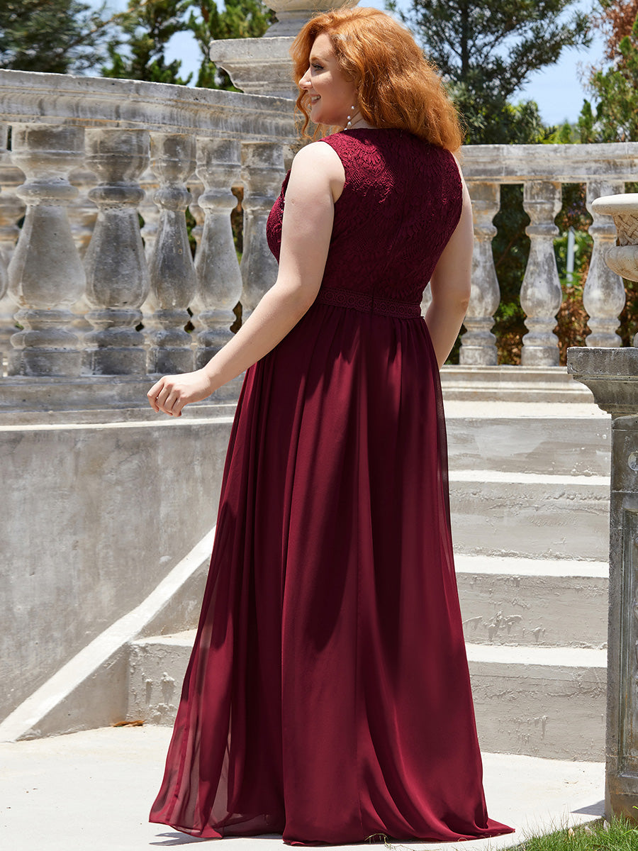 Robe de Soirée longue Taille Haute en Dentelle sans Manches #Couleur_Bleu Marine Robe de Soirée longue Taille Haute en Dentelle sans Manches