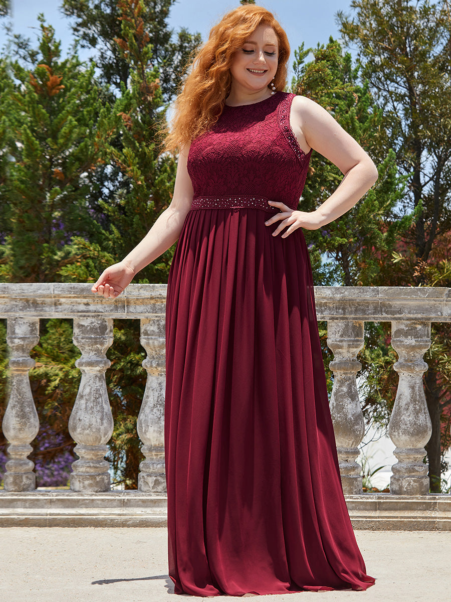 Robe de Soirée longue Taille Haute en Dentelle sans Manches #Couleur_Bleu Marine Robe de Soirée longue Taille Haute en Dentelle sans Manches