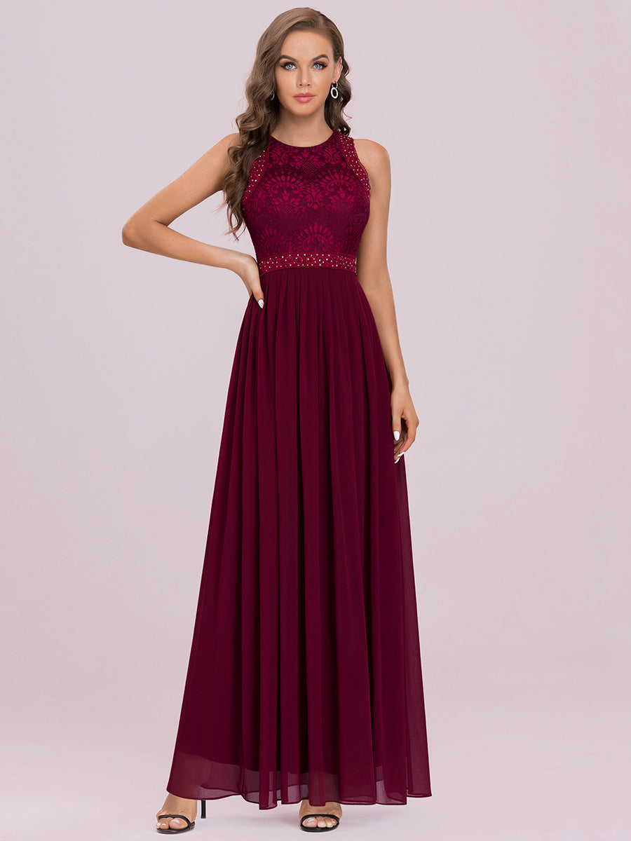 Robe de Soirée longue Taille Haute en Dentelle sans Manches #Couleur_Bleu Marine Robe de Soirée longue Taille Haute en Dentelle sans Manches