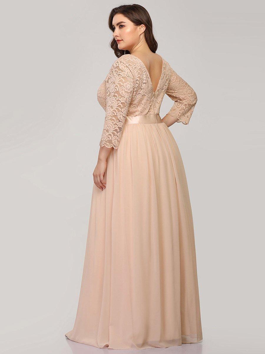 Robe de demoiselle d'honneur en grande taille dentelle transparente et demi-manche #Couleur_Blush