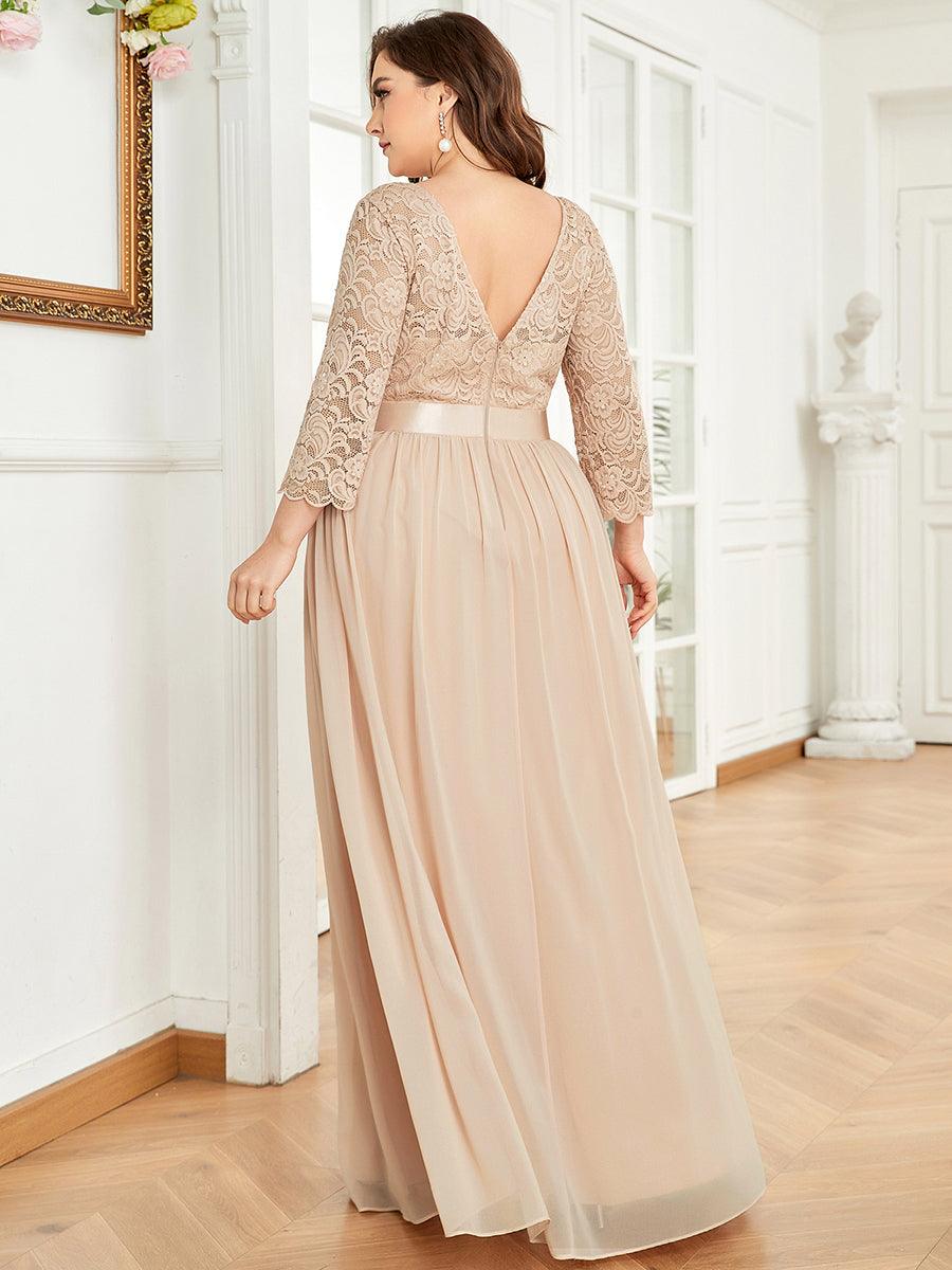 Robe de demoiselle d'honneur en grande taille dentelle transparente et demi-manche #Couleur_Blush