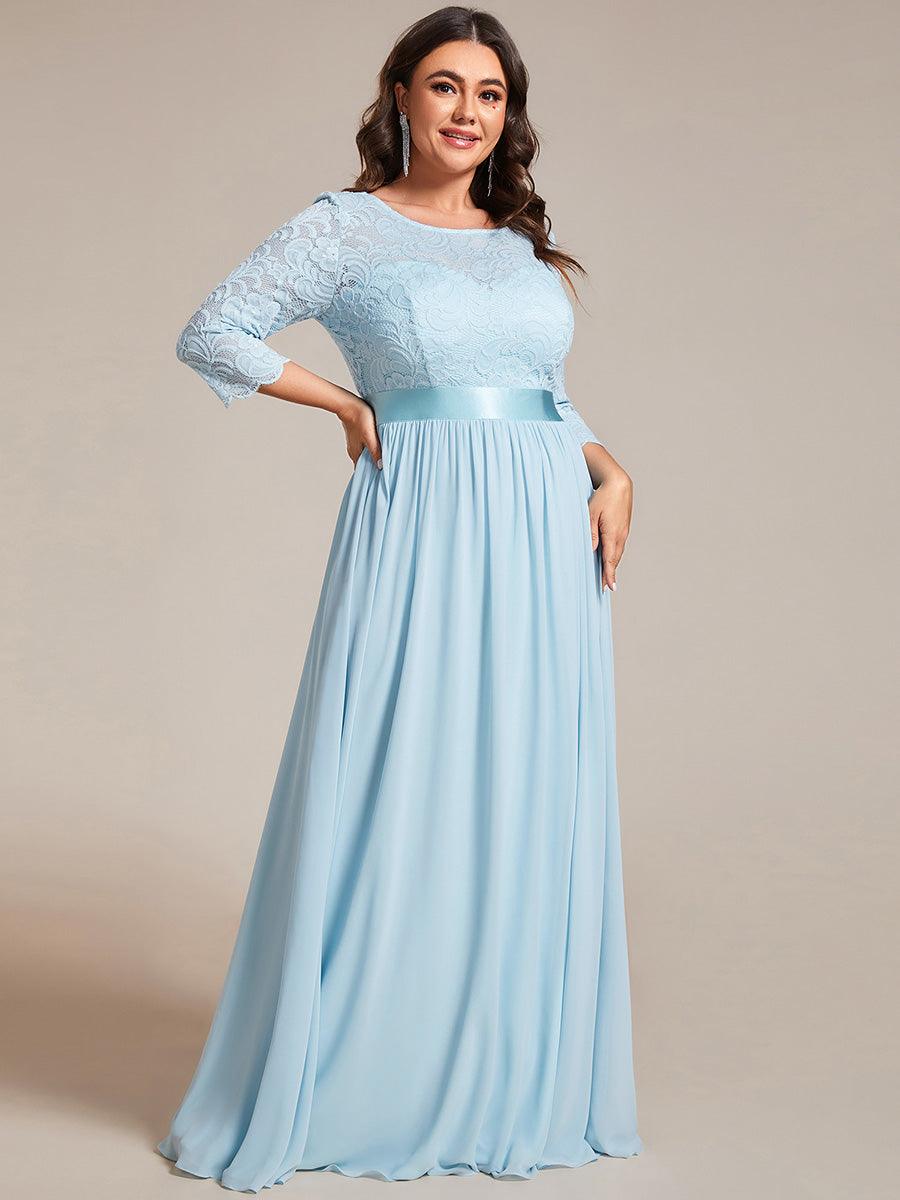 Robe de demoiselle d'honneur en grande taille dentelle transparente et demi-manche #Couleur_Bleu Ciel