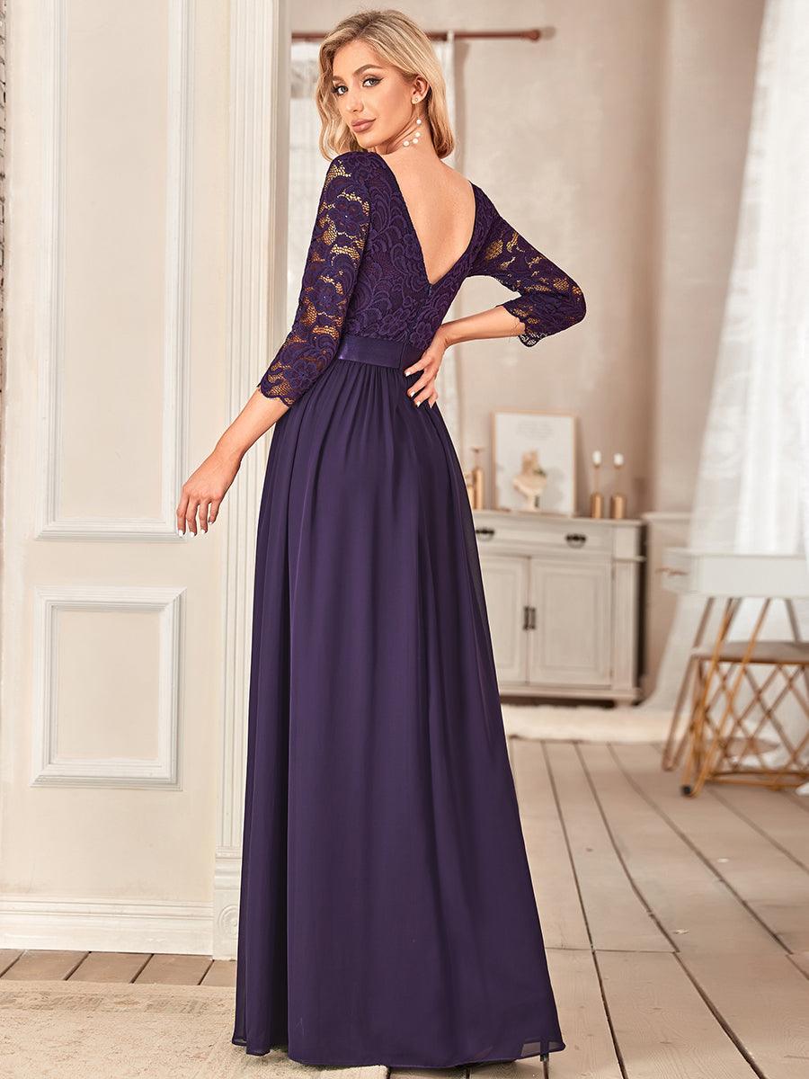 Dentelle transparente sexy longue Robe de soirée #Couleur_Violet Fonce