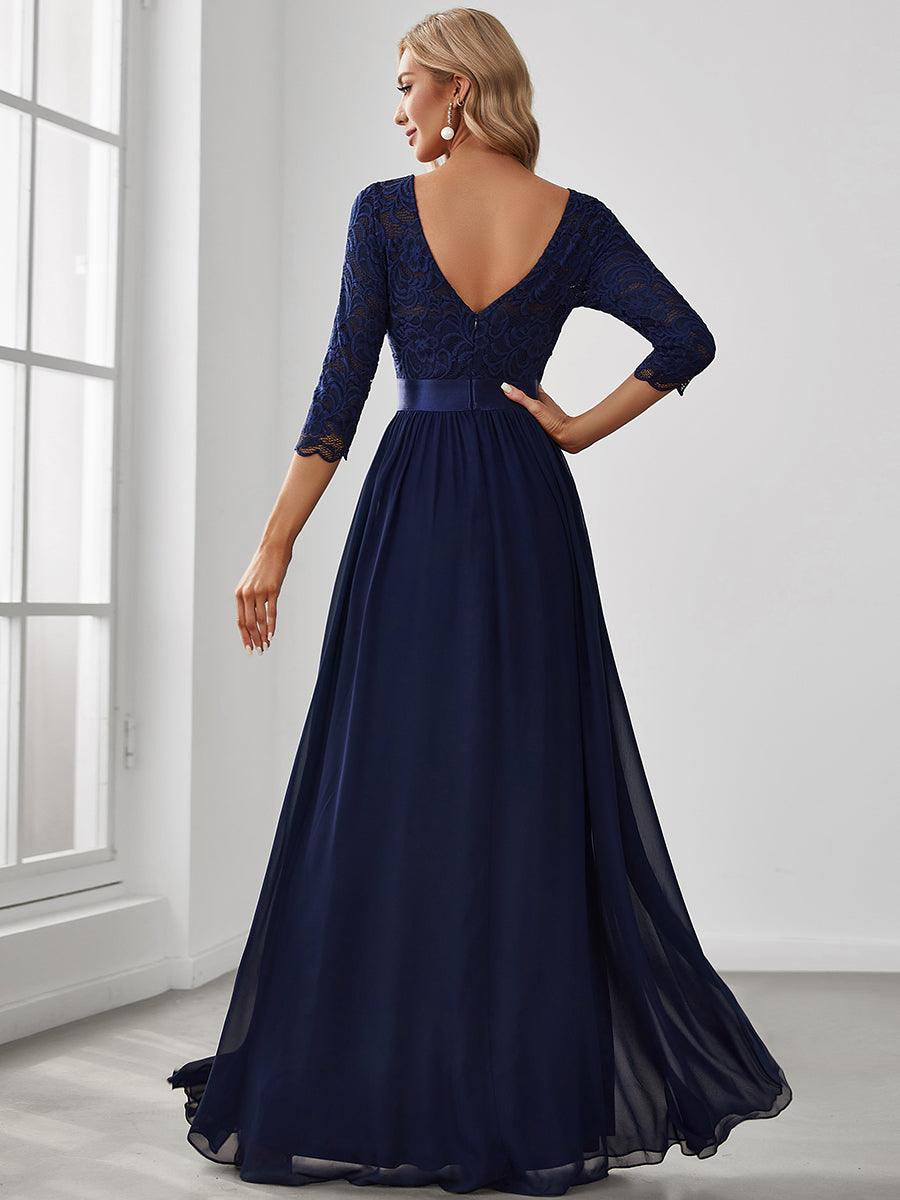 Dentelle transparente sexy longue Robe de soirée #Couleur_Bleu Marine