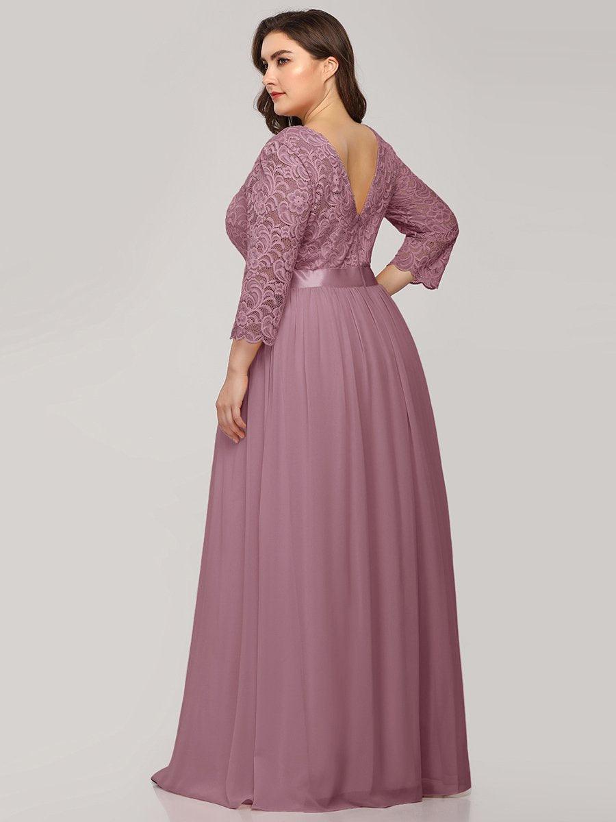 Robe de demoiselle d'honneur en grande taille dentelle transparente et demi-manche #Couleur_Orchidee