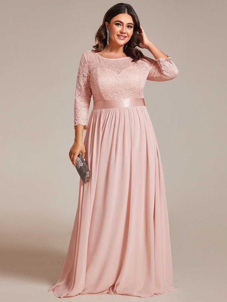 Robe de demoiselle d'honneur en grande taille dentelle transparente et demi-manche #Couleur_Rose