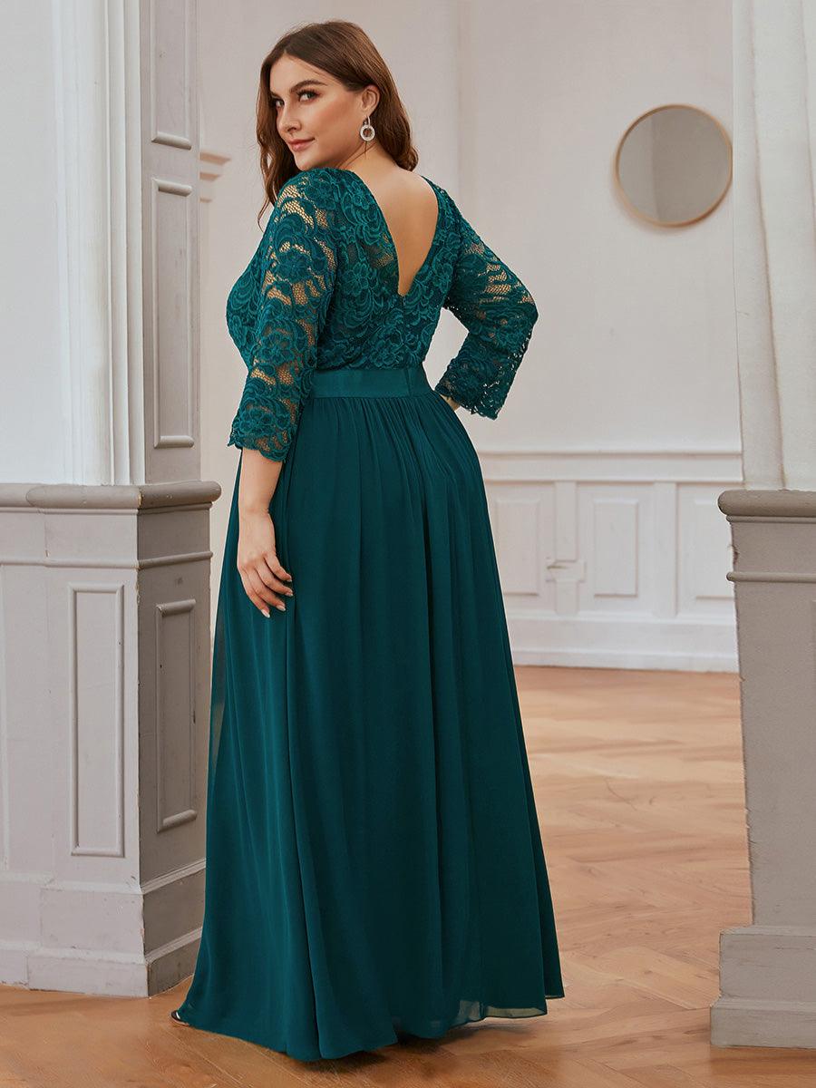 Robe de demoiselle d'honneur en grande taille dentelle transparente et demi-manche #Couleur_Bleu Sarcelle